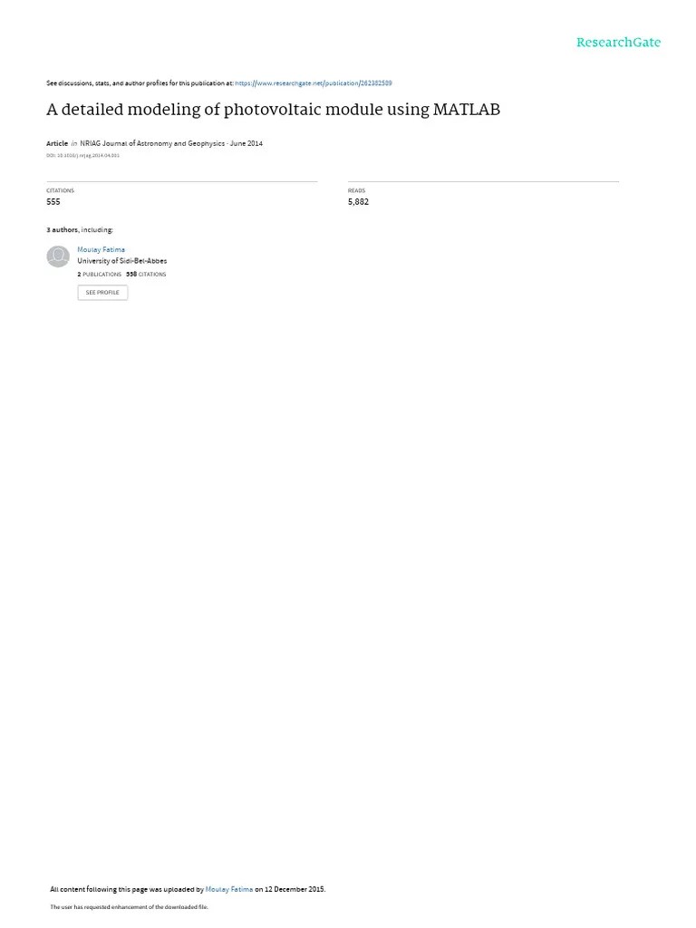 A Detailed Modeling Of Photovoltaic Module Using M | PDF ...