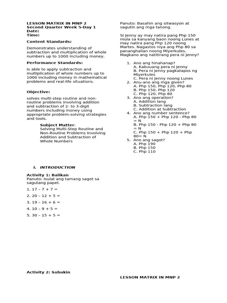 Solving Multi-Step Routine And Non-Routine Problems Involving Addition And Subtraction Of Whole ...