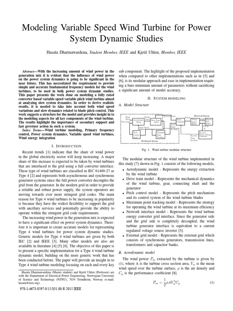 Modeling Variable Speed Wind Turbine For Power System Dynamic Studies | PDF | Wind Power | Wind ...