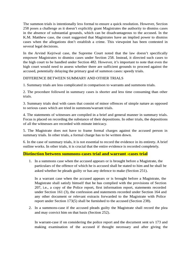 Trial Differences | PDF | Plea | Summons