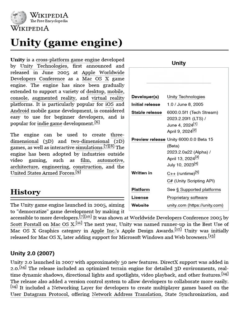 Unity Game Engine Wikipedia Pdf Unity Game Engine Software