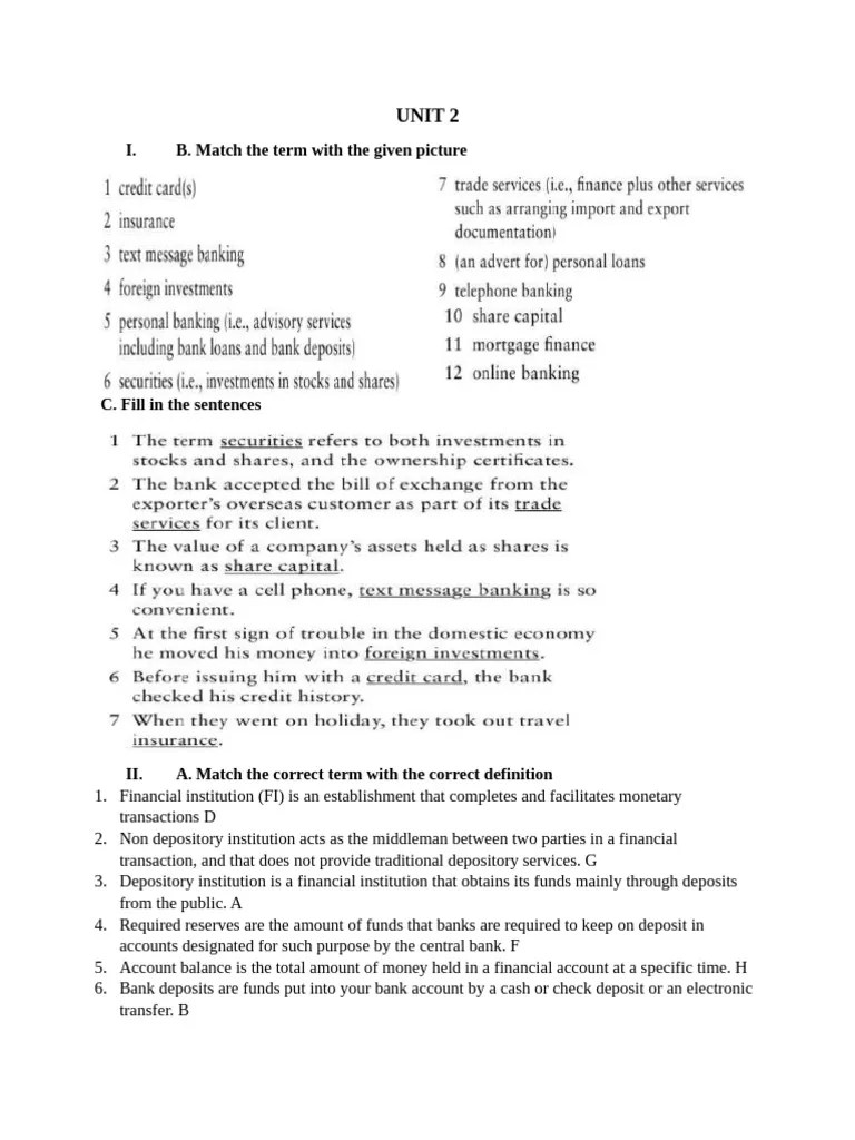 UNIT 2 Answers | PDF | Transaction Account | Central Banks
