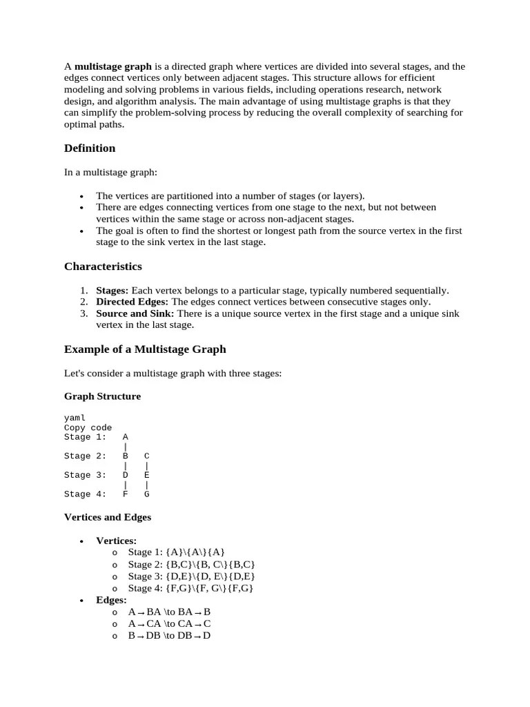 A Multistage Graph | PDF | Vertex (Graph Theory) | Computational ...