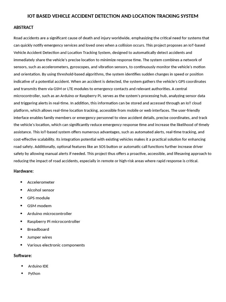 Iot Based Vehicle Accident Detection And Location Tracking System | PDF