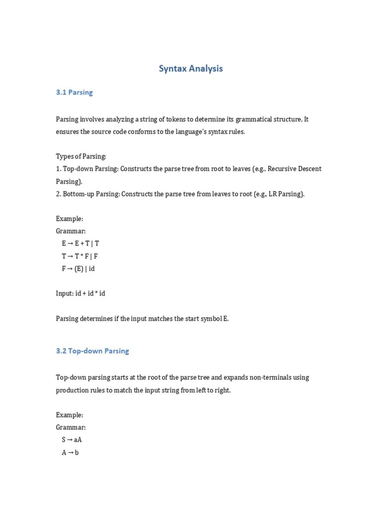 Syntax Analysis Parsing | PDF | Parsing | Metalogic