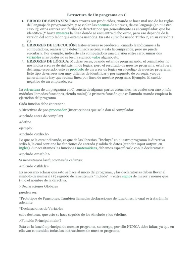 Introducción A La Estructura Básica De Un Programa En C | PDF ...