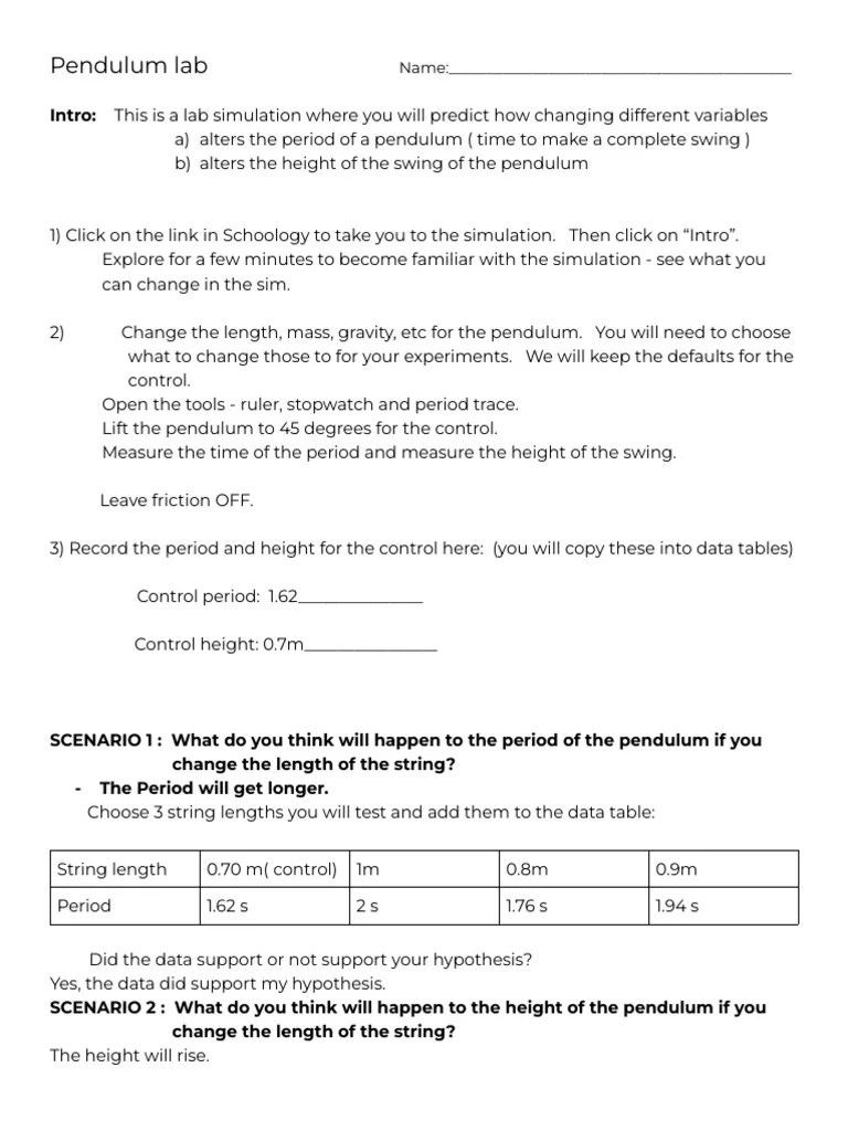 PHet_Pendulum_Lab (1) | PDF | Mass | Gravity