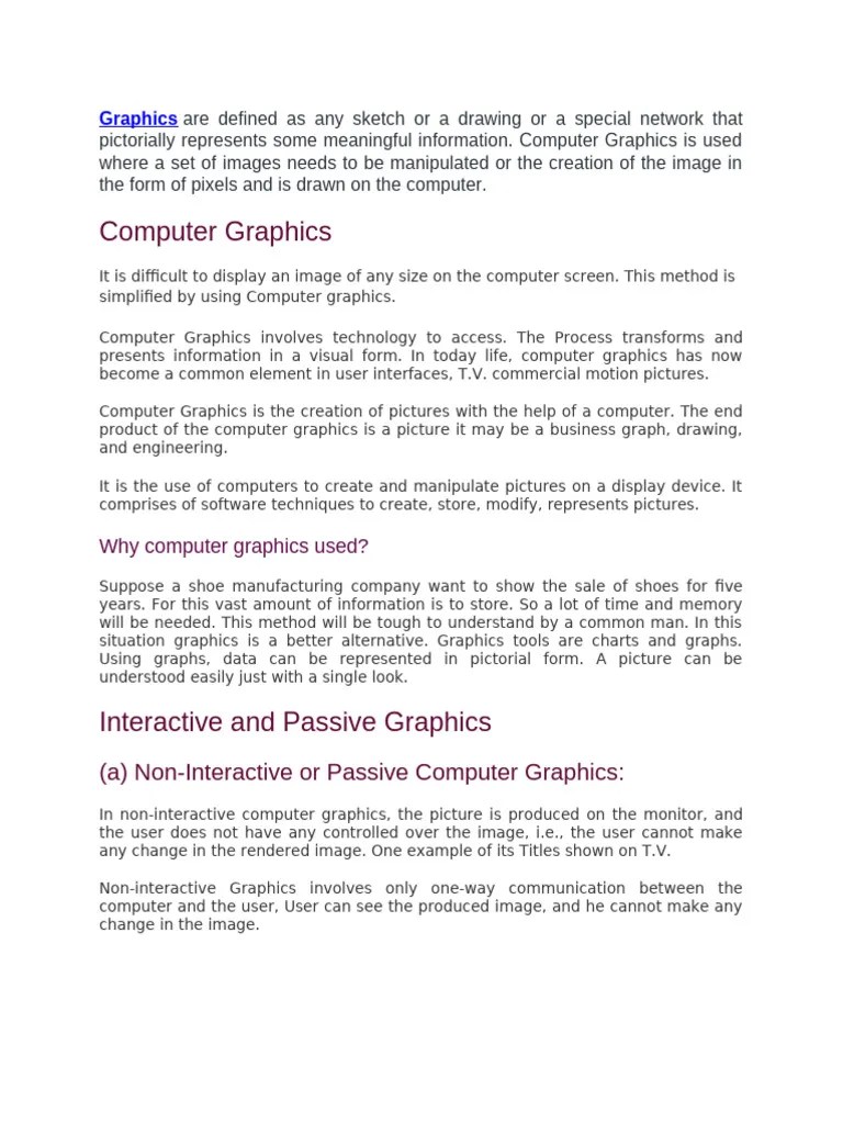 Computer Graphics Unit1 | PDF | Computer Graphics | Graphics