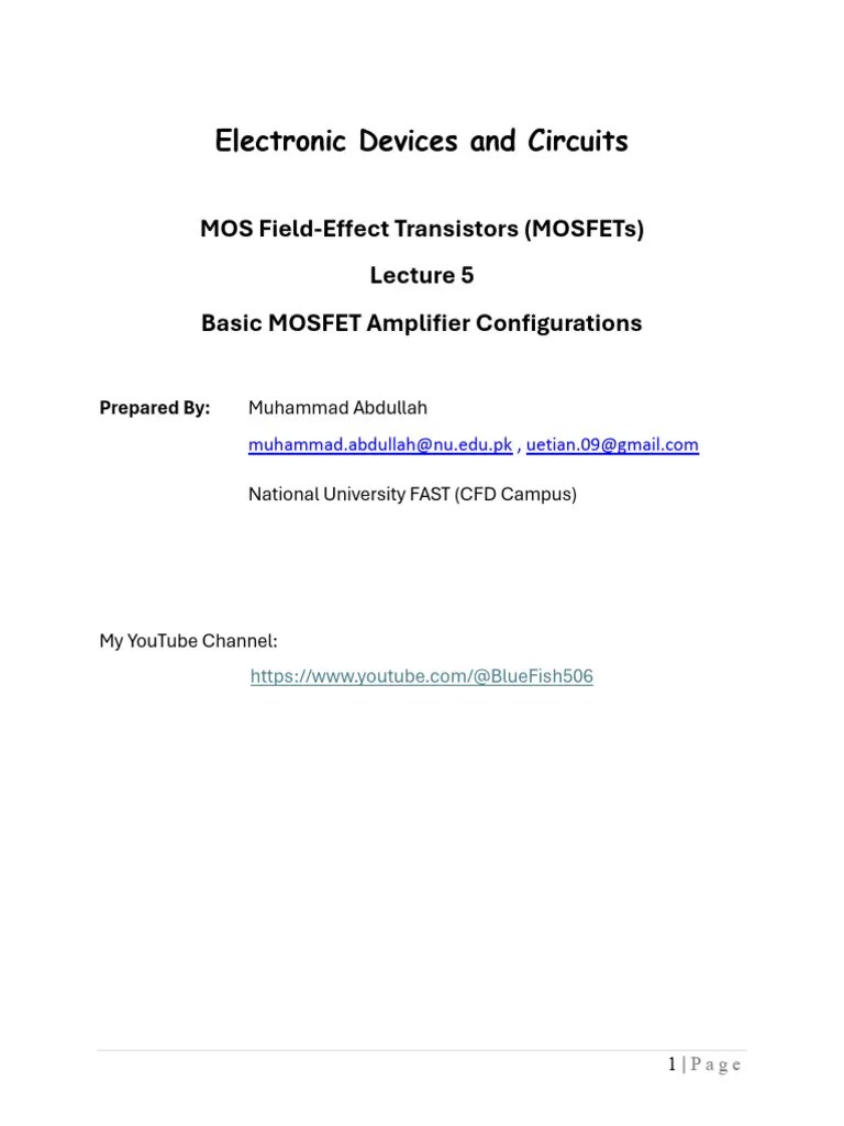 Mosfet Lecture 5 | PDF | Amplifier | Mosfet
