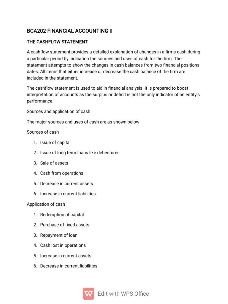 BCA202 FINANCIAL ACCOUNTING II Wk 12& 13 | PDF | Cash Flow Statement ...
