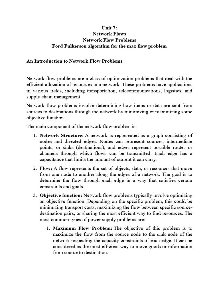 Ada Unit 7 Ford Fulkerson Algorithm For Network Flows Pdf