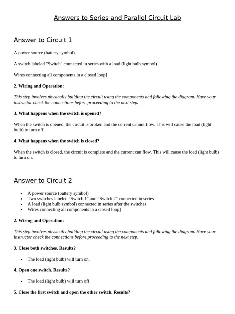 Answers To Series And Parllel Circuits | PDF | Series And Parallel ...