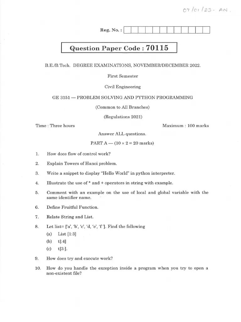 Problem Solving And Python Programming - GE3151 2021 Regulation ...