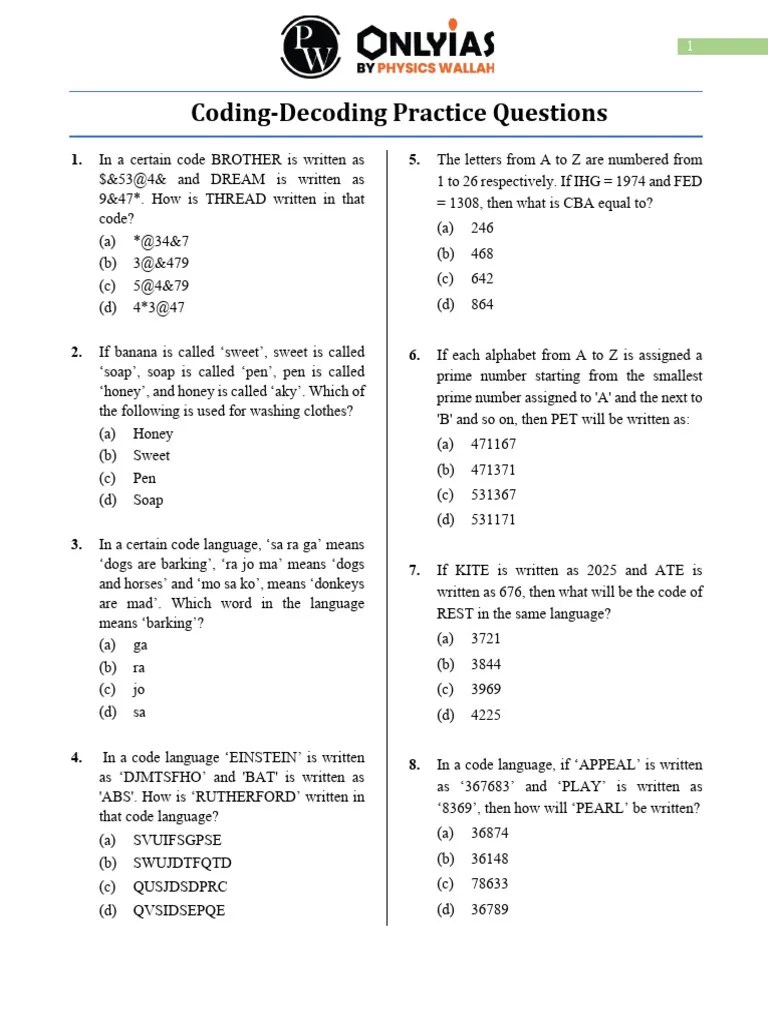 Coding Decoding Practice Questions | PDF