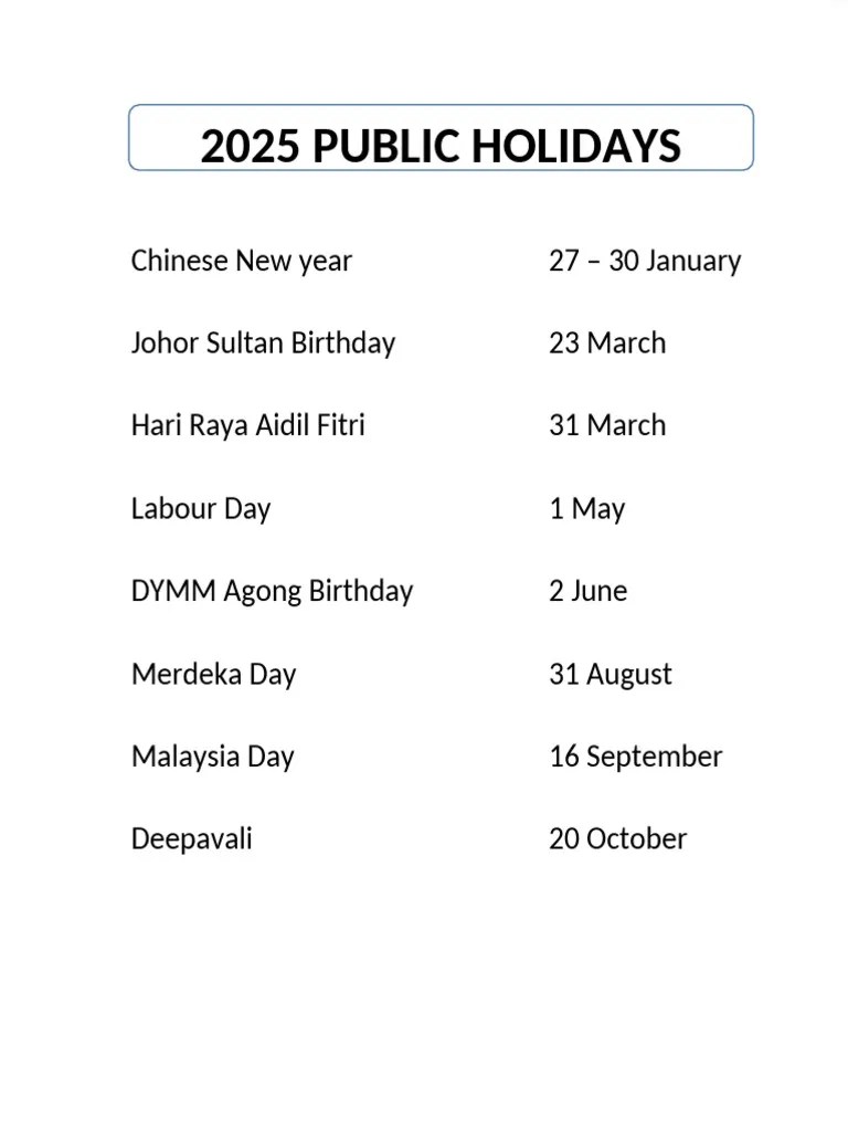 WM 2025 PUBLIC HOLIDAYS | PDF
