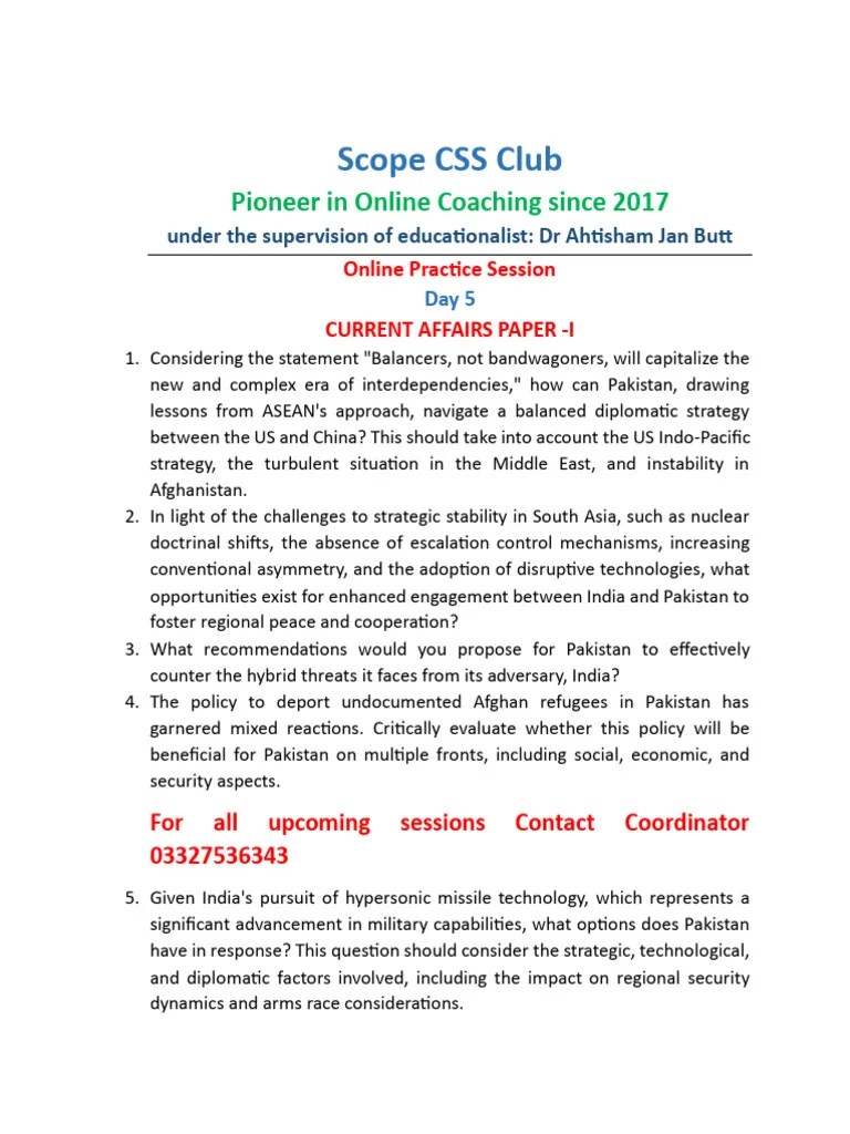 Current Affairs Paper I Pdf Pakistan Policy