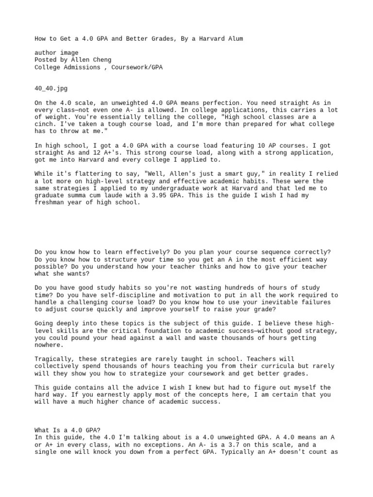 Ace High School: 4.0 GPA Strategies | PDF | College Admissions In The ...