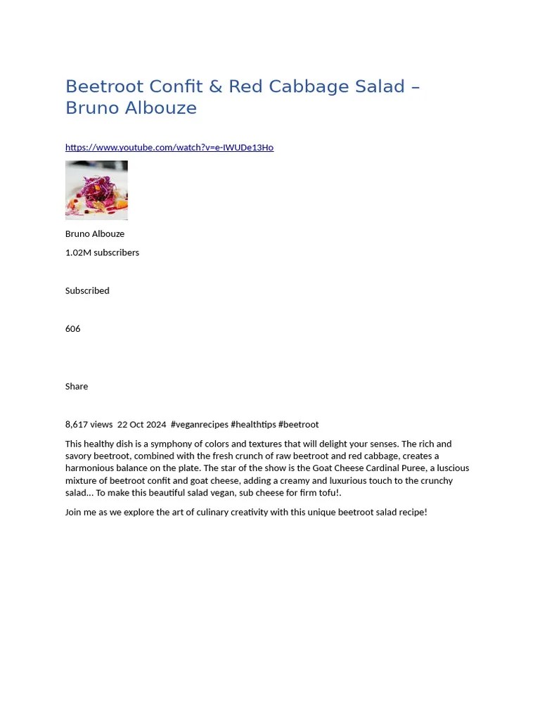 Beetroot Confit & Red Cabbage Salad - Bruno Albouze | PDF