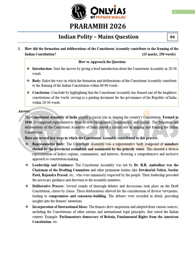 Polity 04 Mains Question UPSC Prarambh 2026 | PDF | Constitution | Democracy