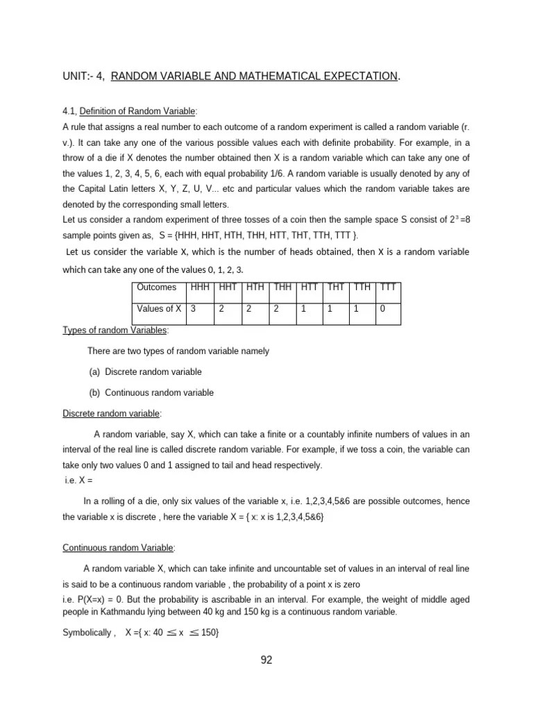 Unit 4. | PDF | Random Variable | Probability Distribution
