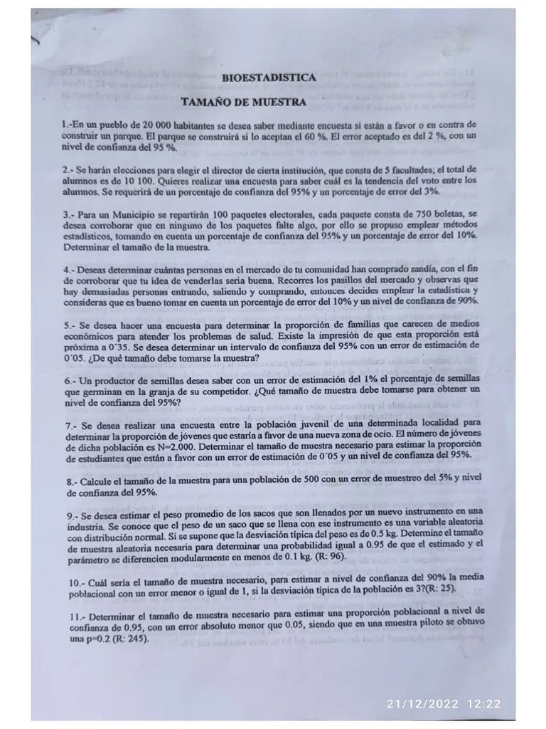 Ejercicios Tamaño De Muestra | PDF