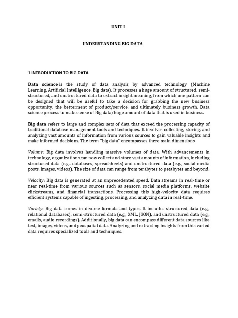 UNIT 1 UNDERSTANDING BIG DATA (1) | PDF | Apache Hadoop | Big Data