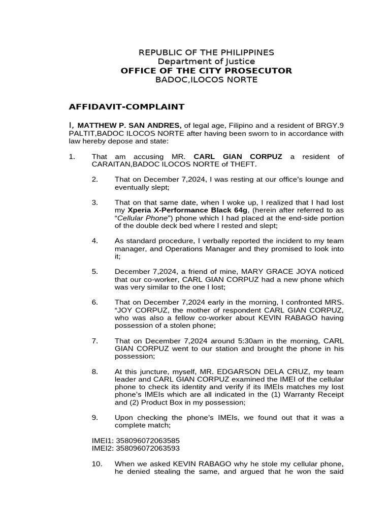 Theft Affidavit | PDF | Affidavit | Theft