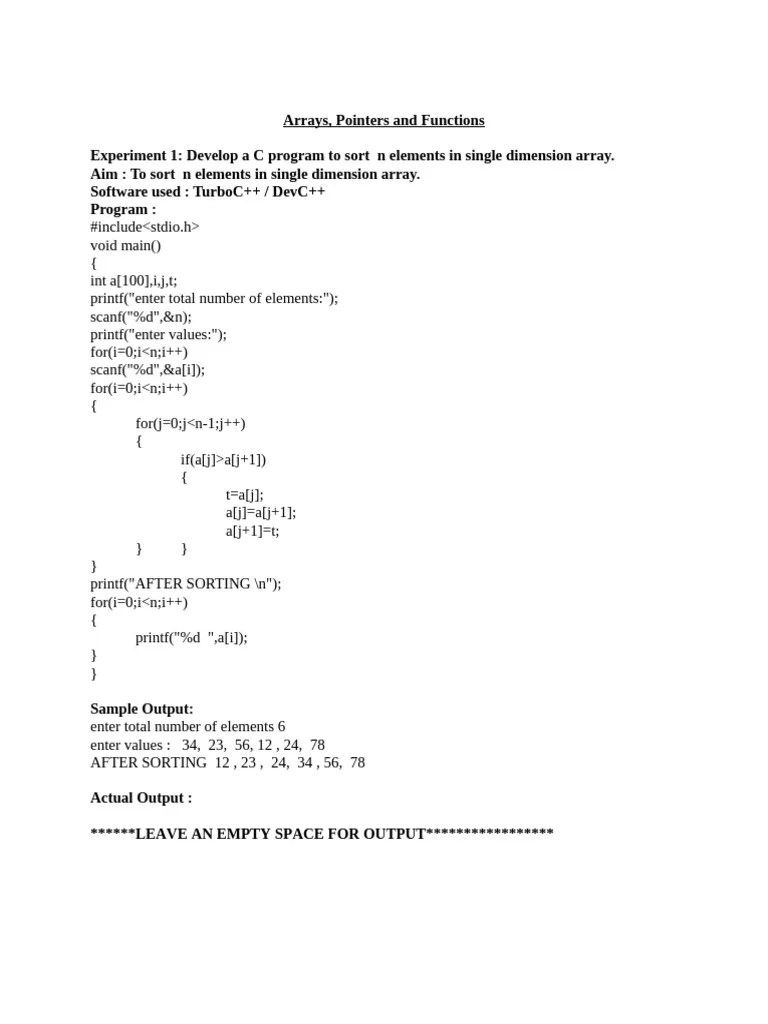 Arrays, Pointers, Functions Experiments | PDF | Pointer (Computer Programming) | Computer Science