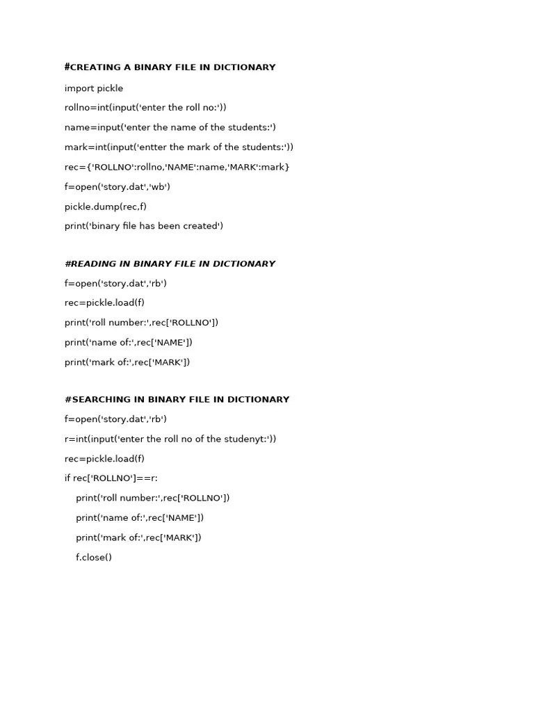 Creating A Binary File In Dictionary | PDF