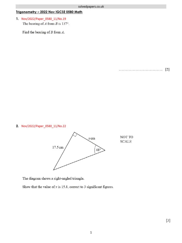 2022N Trigonometry IGCSE 0580 Math | PDF