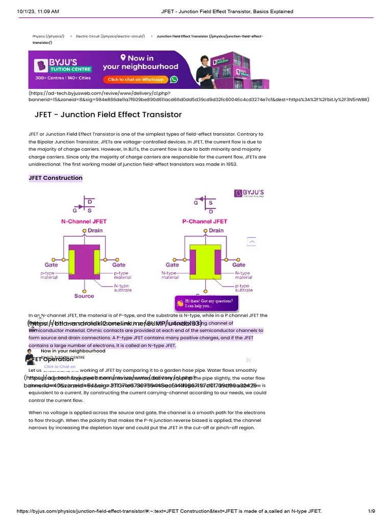 JFET - Junction Field Effect Transistor, Basics Explained | PDF | Field ...
