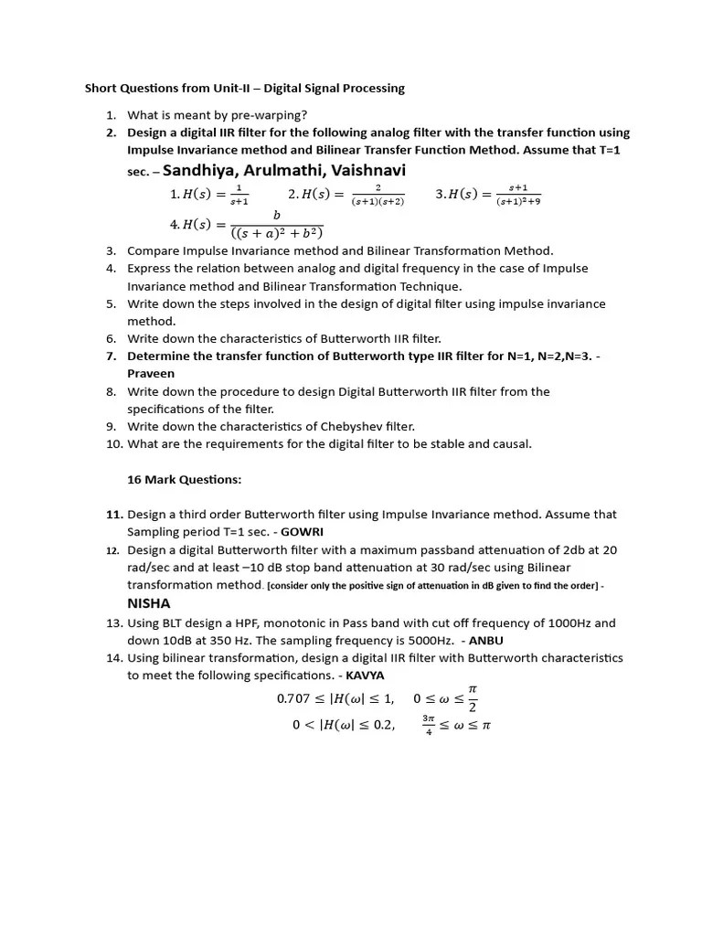 DSP- Unit-II Questions | PDF
