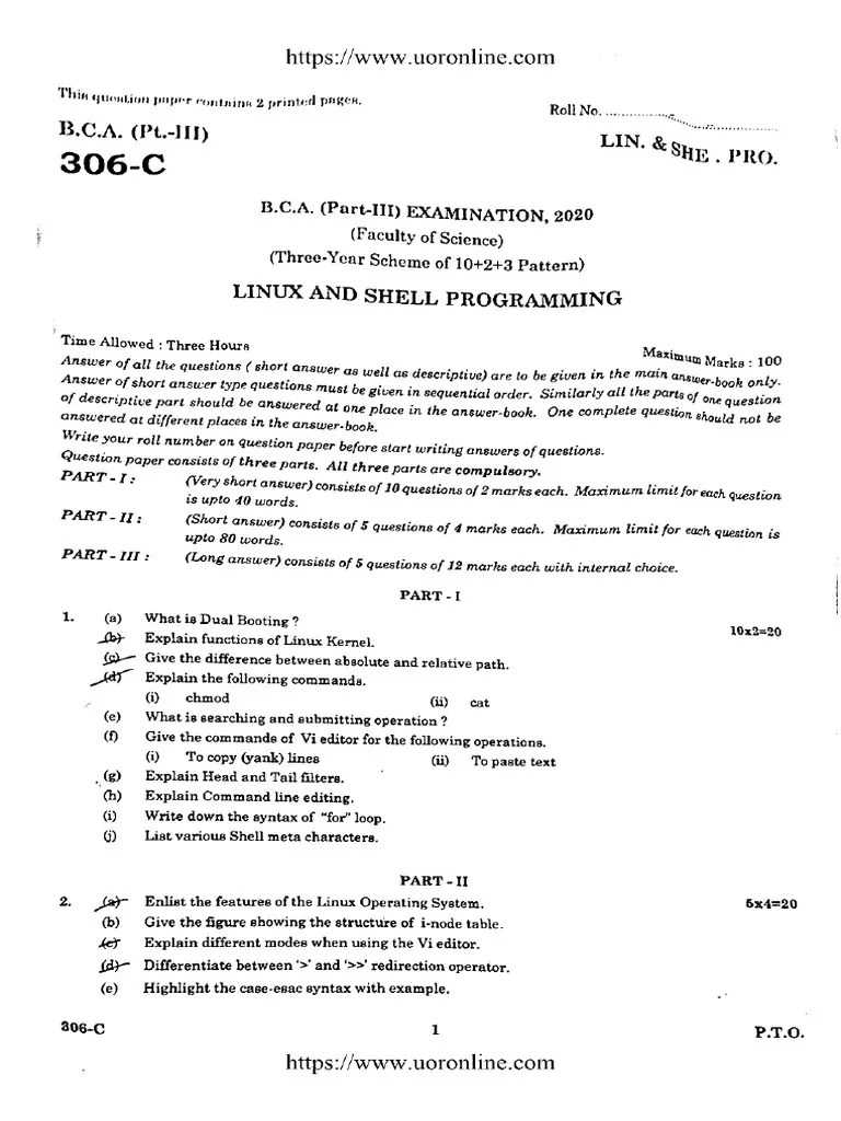 Bca Part 3 Linux And Shell Programming 306 C 2020 | PDF