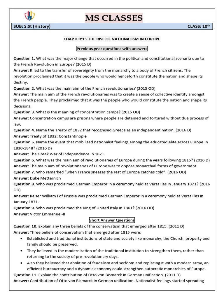 History Chapter 1 Question Answer | PDF | Balkans | German Empire