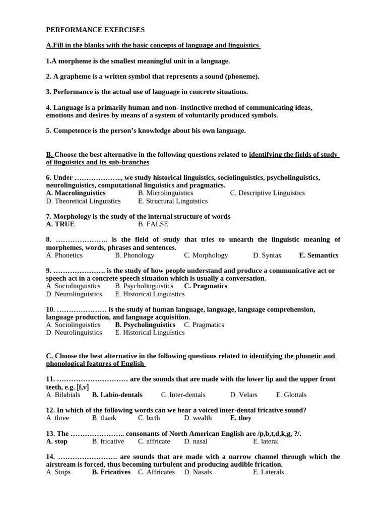 PERFORMNCE EXERCISES | PDF | Linguistics | Psycholinguistics