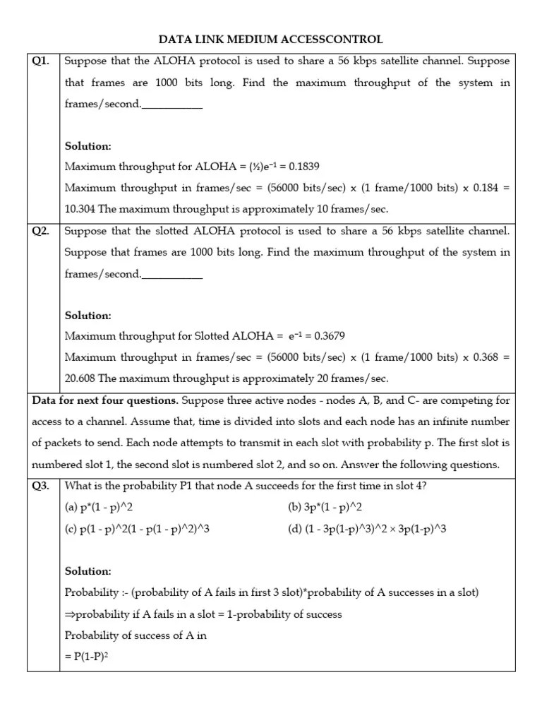 4 Data Link Layer Medium Access Control Solutions | PDF | Network ...
