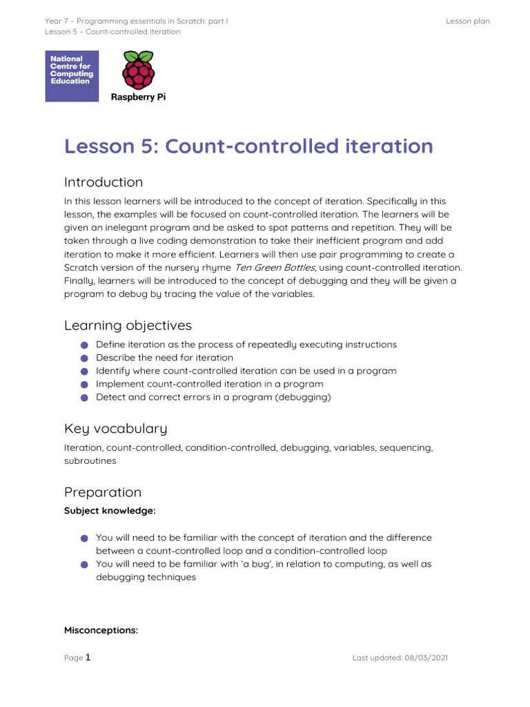 L5 Lesson Plan - Programming Essentials In Scratch - Part I - Y7 | PDF ...