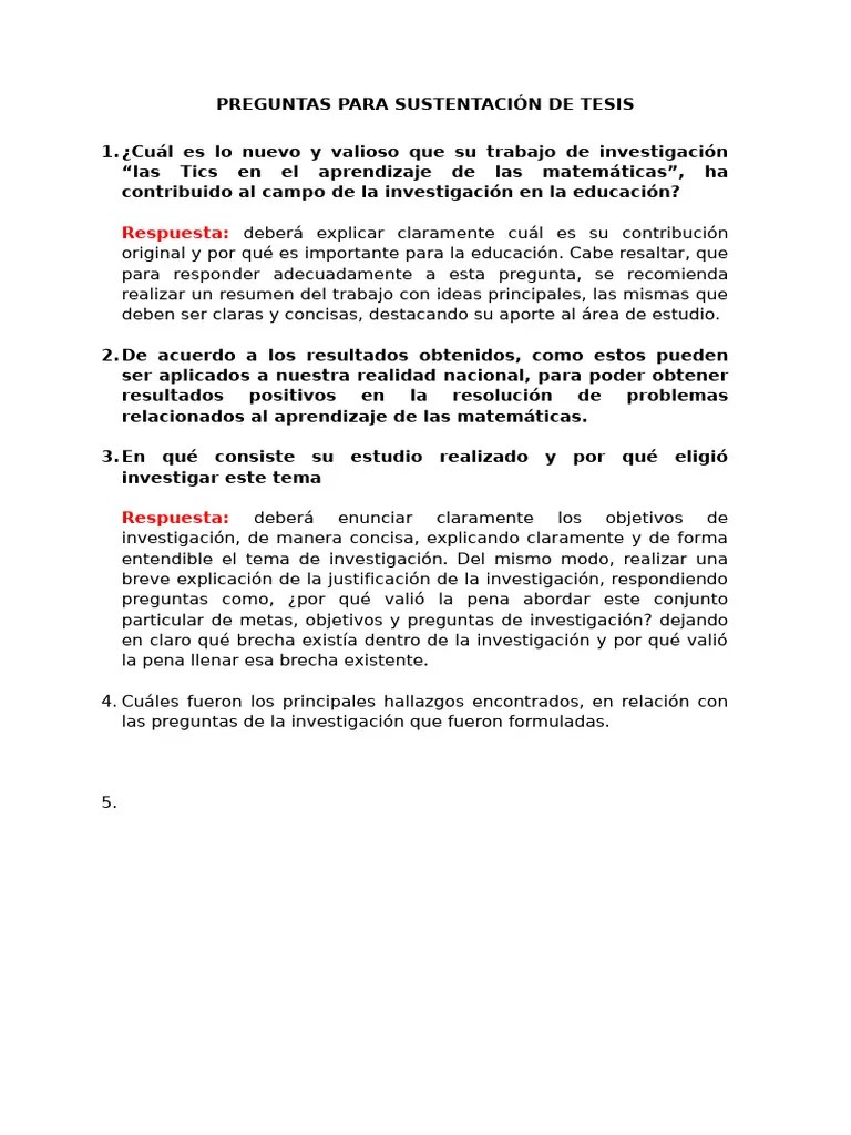 PREGUNTAS PARA SUSTENTACIÓN DE TESIS | PDF