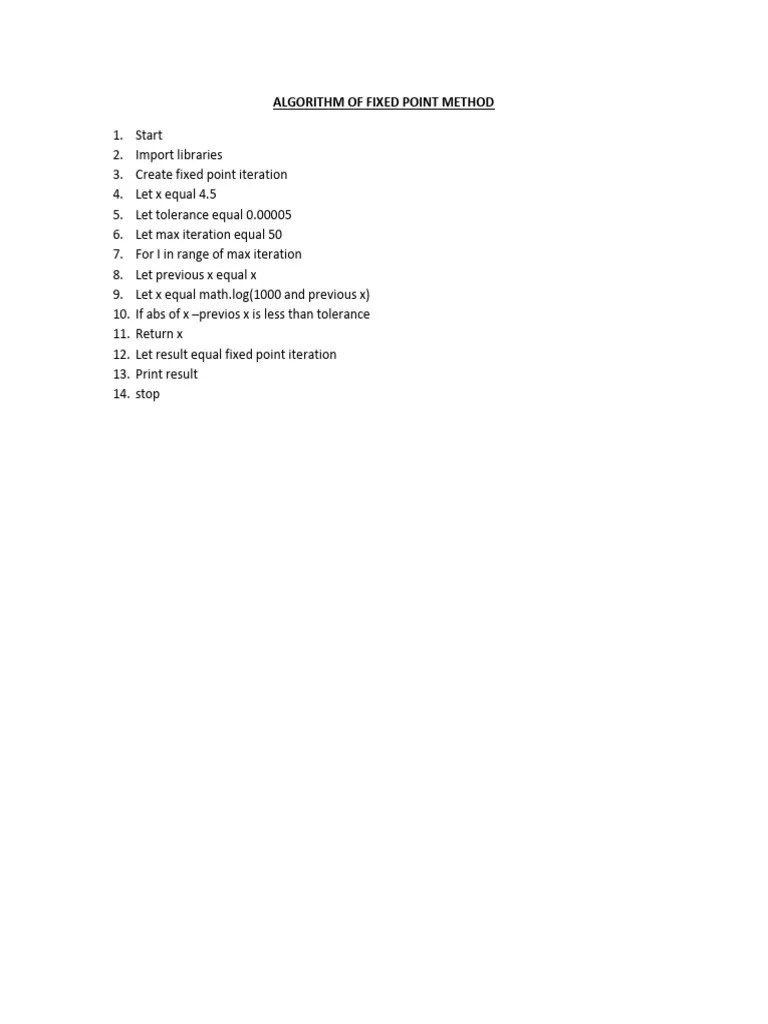 Algorithm Of Fixed Point Method | PDF
