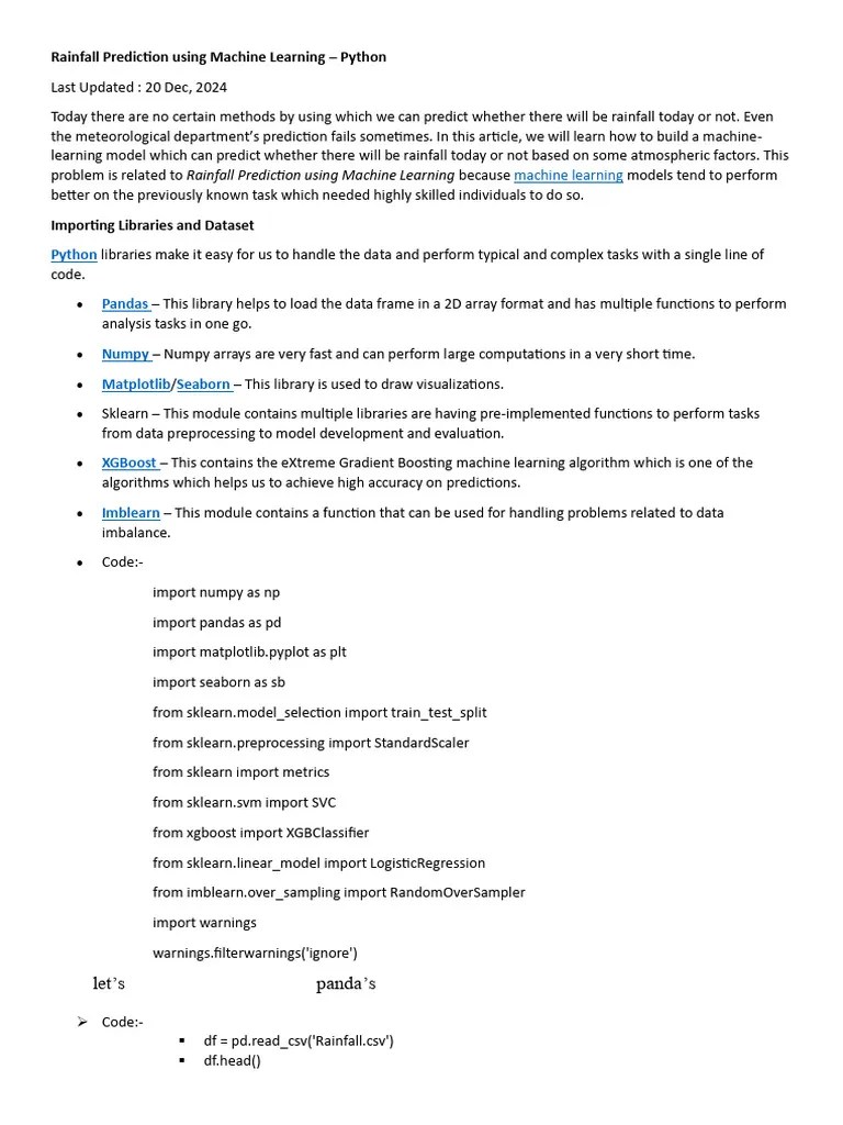 Rainfall Prediction Using Machine Learning | PDF | Accuracy And Precision | Machine Learning