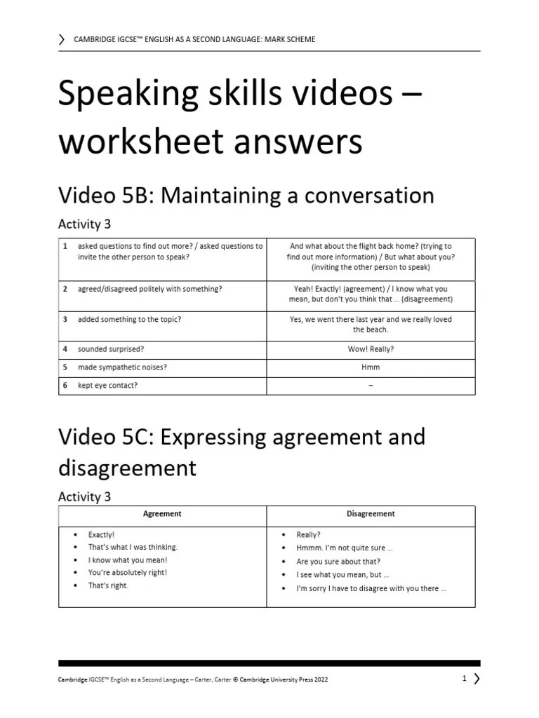 Igcse Esl 6ed TR Speaking Skills Videos W Answers | PDF