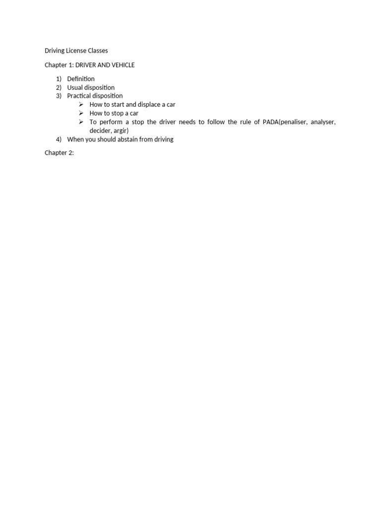 Driving license classes