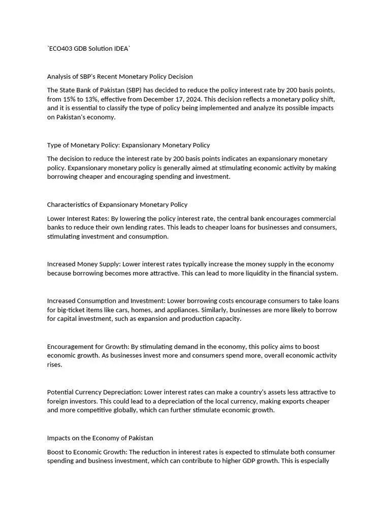 Eco403 Gdb Solution Idea 2024 | PDF | Monetary Policy | Interest Rates