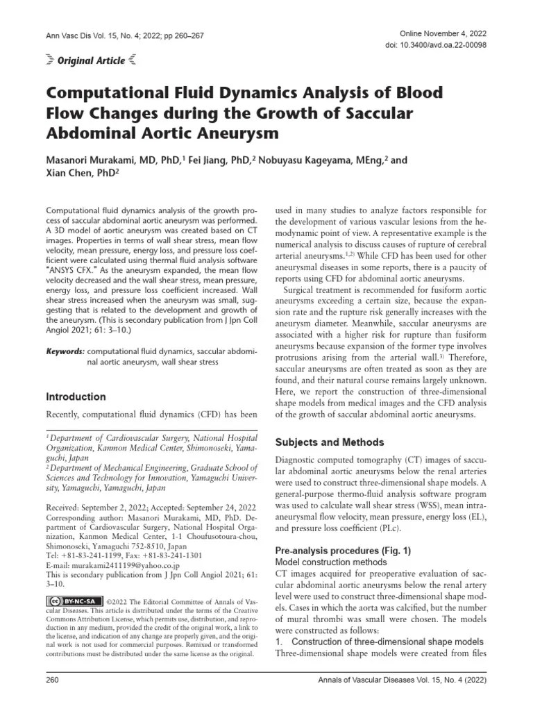 Computational Fluid Dynamics Analysis Of Blood | PDF | Hemodynamics ...