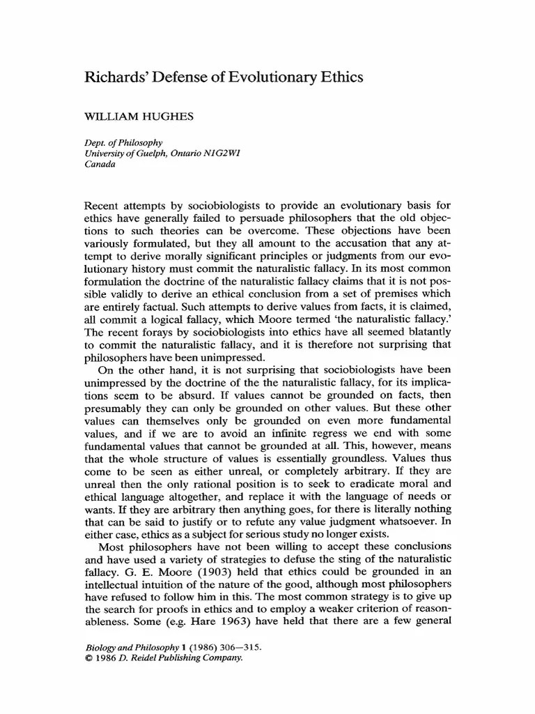 Richards Defense Of Evolutionary Ethics 1986 | PDF | Argument | Deductive Reasoning