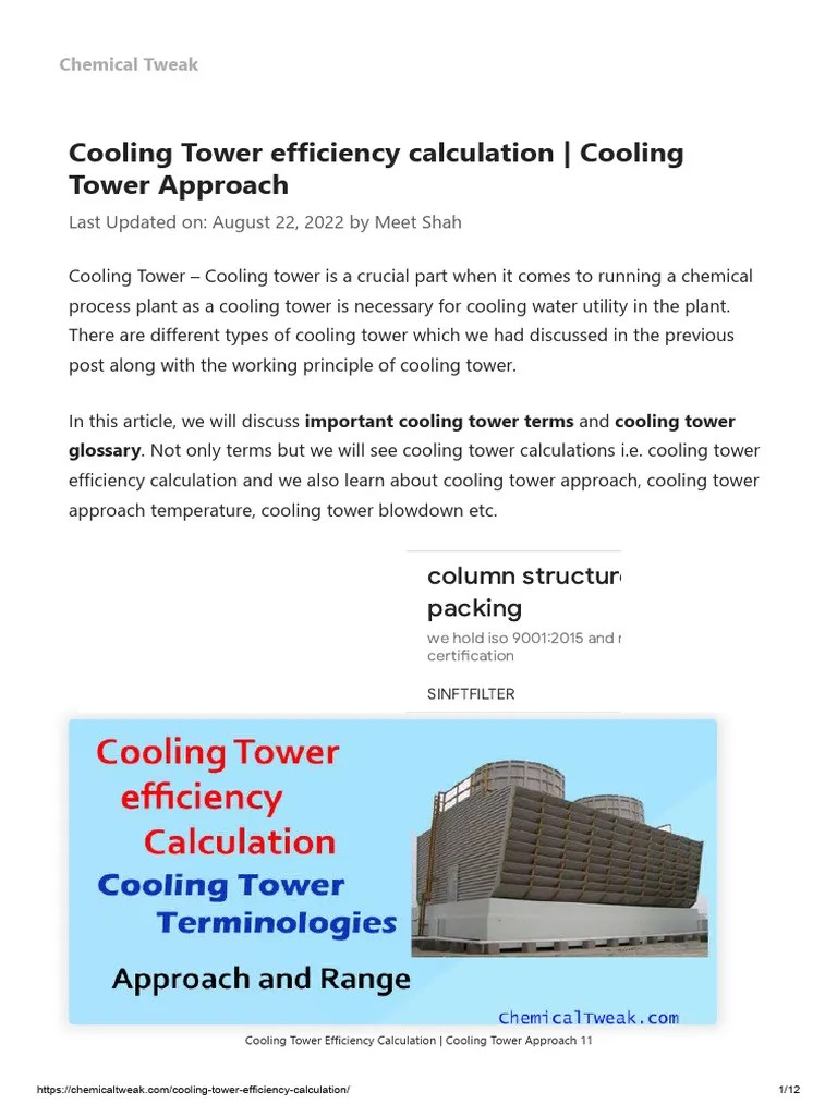 Cooling Tower Efficiency Calculation - Cooling Tower Approach | PDF ...
