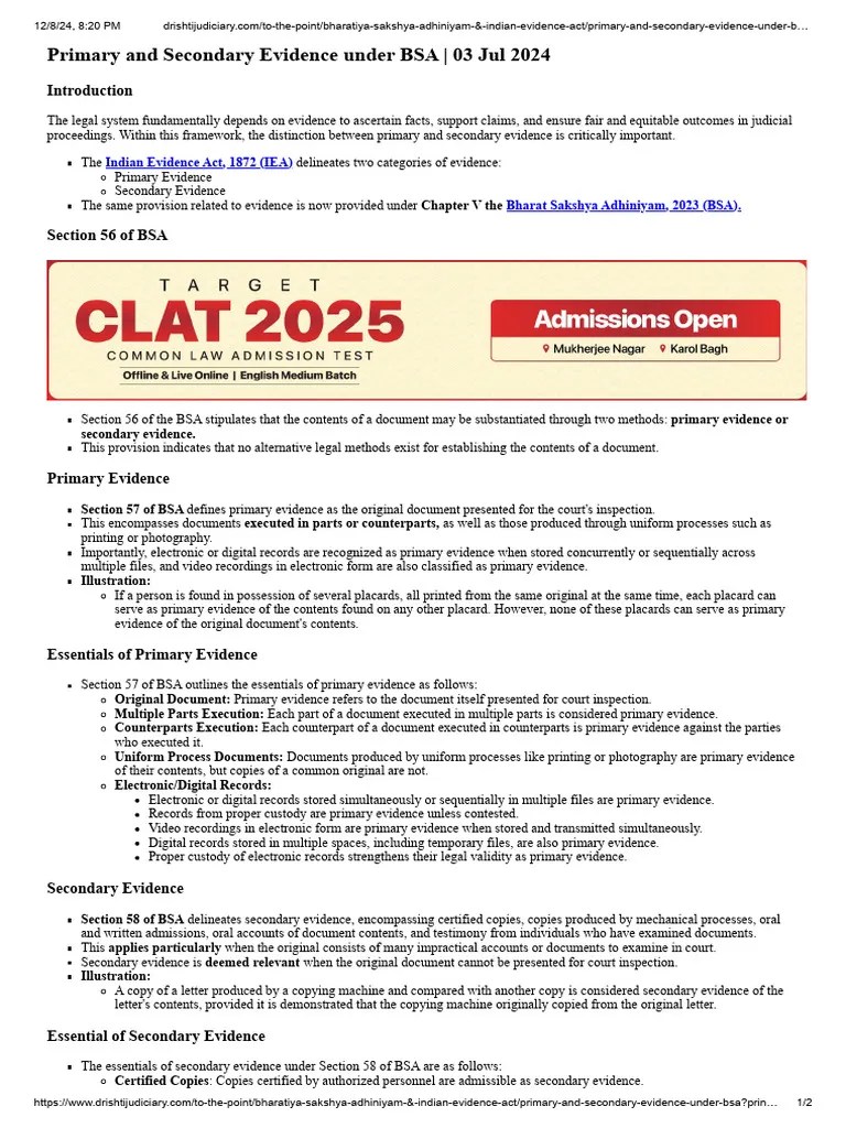 Primary And Secondary Evidence | PDF | Evidence | Evidence (Law)