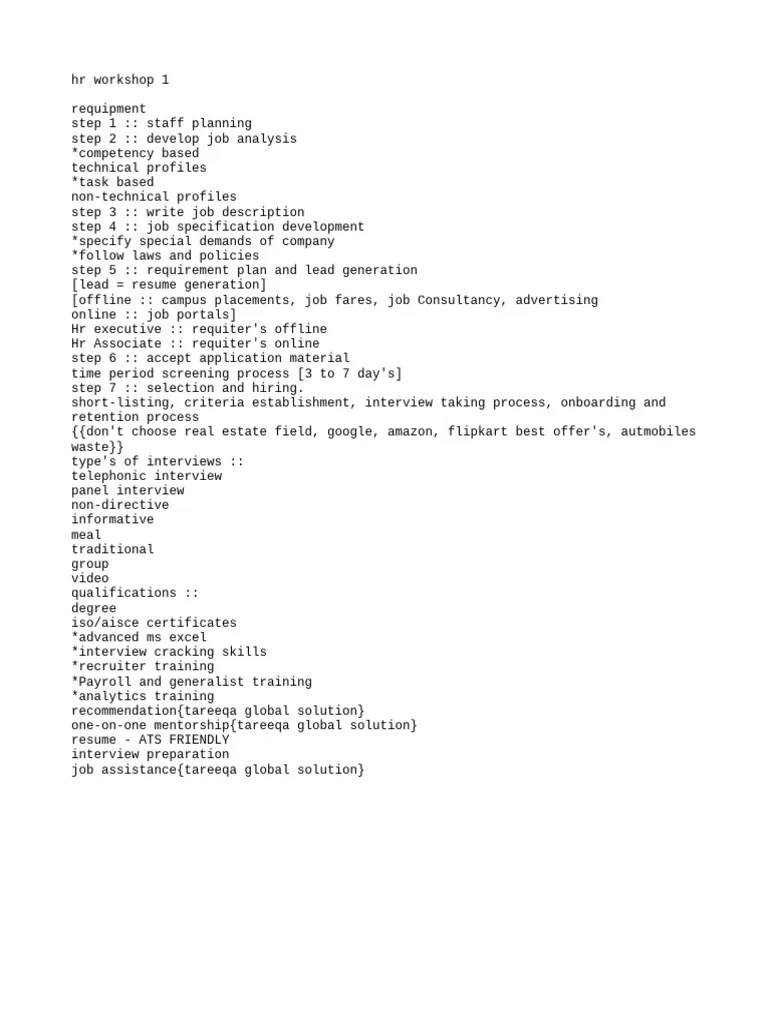 Hr Workshop Tareeqa Global Solutions | PDF