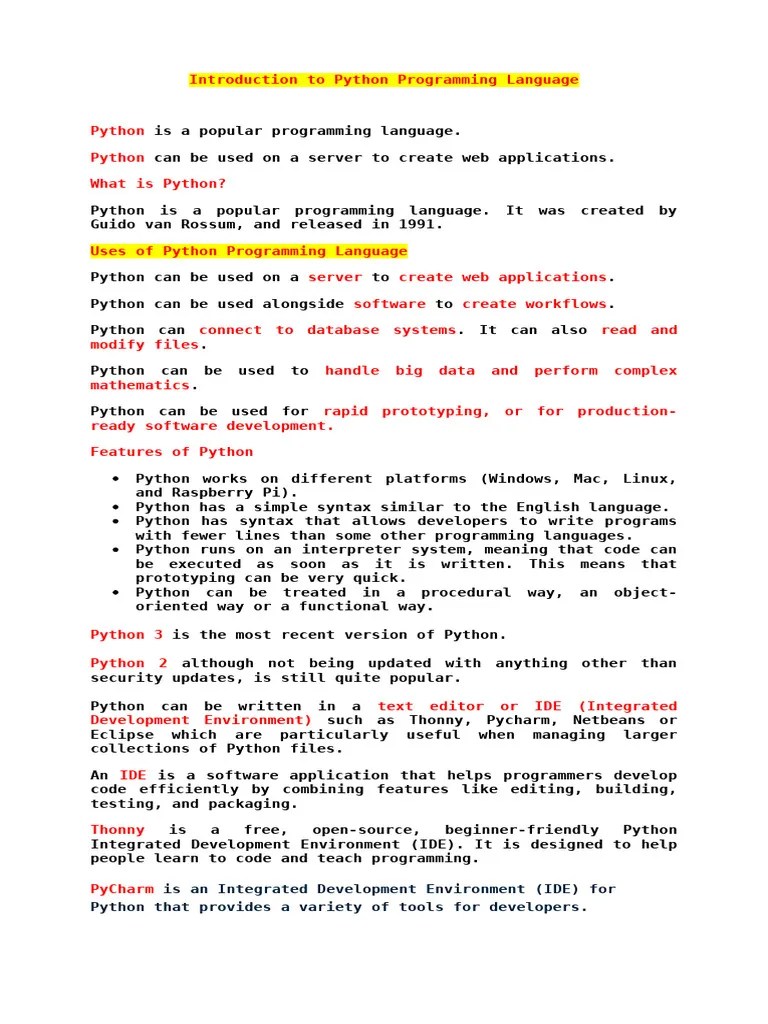 Lesson. Python Programming Language | PDF | Data Type | Python (Programming Language)