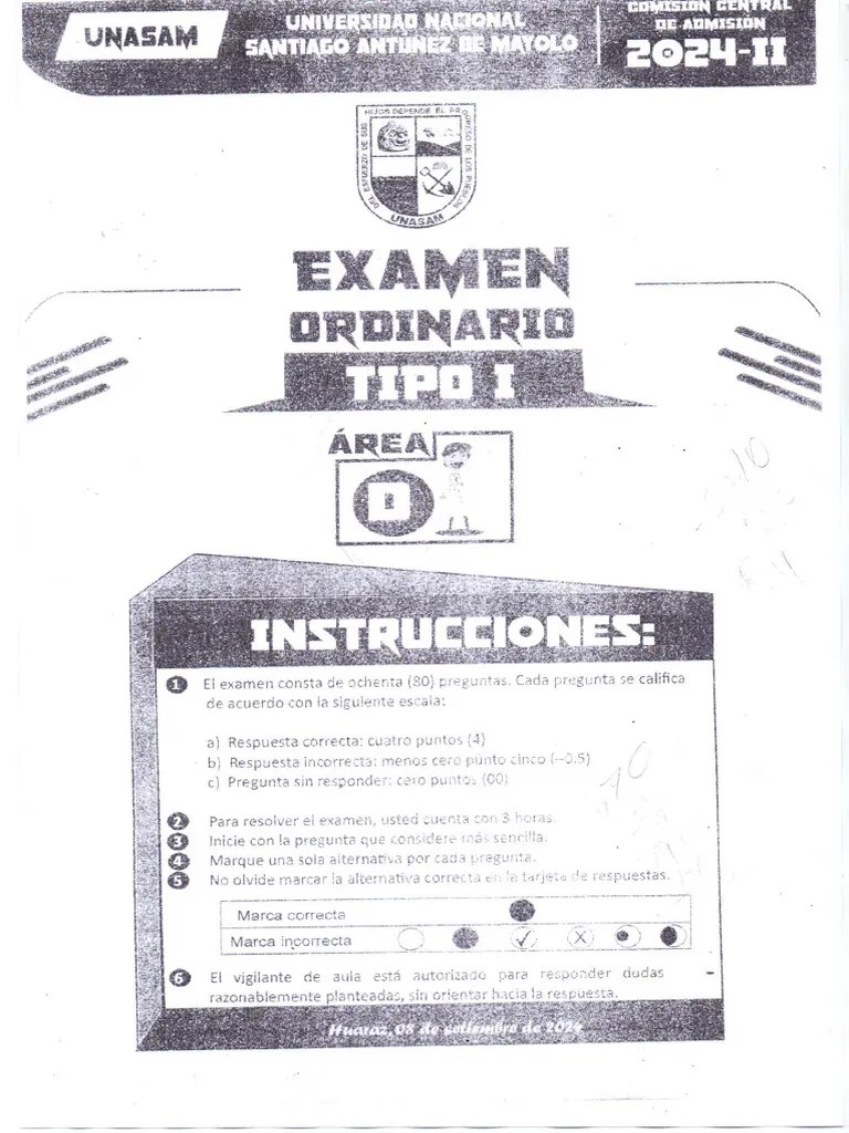 Examen De Admisión Ordinario Unasam 2024-Ii (Área D) | PDF